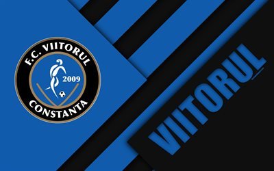 FC Viitorul, 4k, logo, design de material, Romeno de futebol do clube, azul preto abstra&#231;&#227;o, Liga 1, Constanta, Rom&#233;nia, futebol