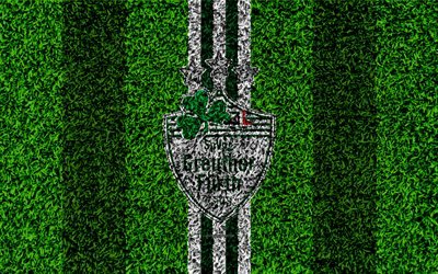 Greuther Furth FC, SpVgg, 4k, German football club, football lawn, logo, emblem, green white lines, Bundesliga 2, Fuerth, Germany, football, grass texture