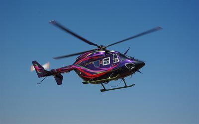 ユーロコプター-川崎BK-117C-1, 4k, 民間航空, 乗用ヘリコプター, 紫のヘリコプター, ユーロコプター