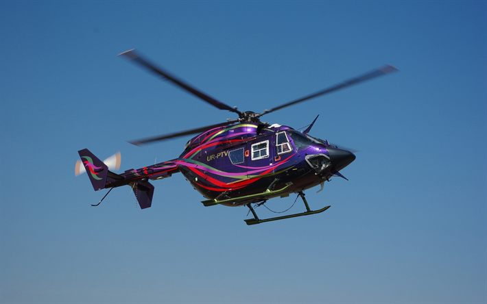 Eurocopter-Kawasaki BK-117C-1, 4k, siviili-ilmailun, matkustaja-helikoptereita, violetti helikopteri, Eurocopter