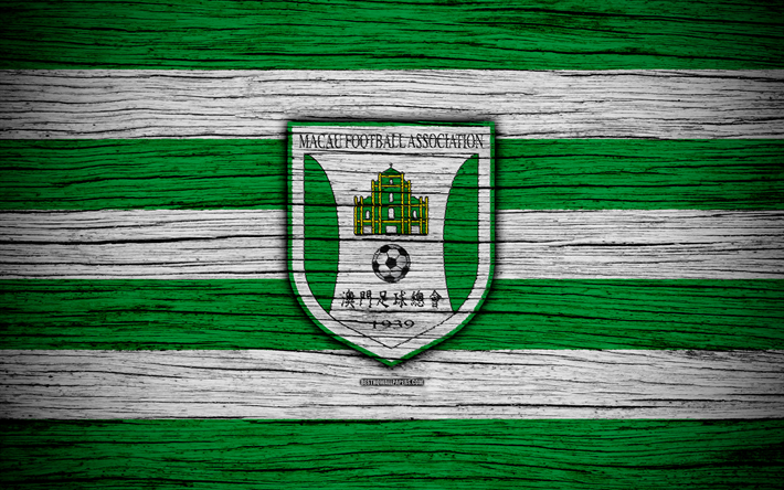 Macau national football team, 4k, logo, AFC, football, wooden texture, soccer, Macau, Asia, Asian national football teams, Macau Football Federation