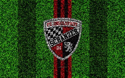FC Ingolstadt 04, 4k, club de football allemand, le football pelouse, logo, embl&#232;me, rouge noir des lignes, de la Bundesliga 2, en Bavi&#232;re, en Allemagne, le football, la texture d&#39;herbe