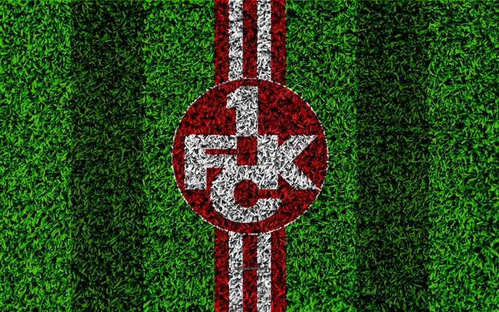 FC Kaiserslautern, DE FCK, 4k, club de f&#250;tbol alem&#225;n, el f&#250;tbol de c&#233;sped, logotipo, emblema, rojo, blanco l&#237;neas, de la Bundesliga 2, Kaiserslautern, Alemania, f&#250;tbol, hierba textura