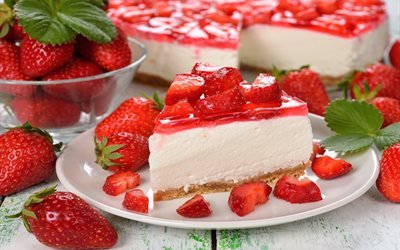 strawberry cheesecake, cake, fruit cake, pastry, strawberries