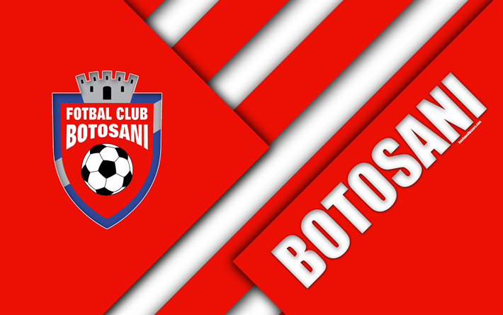 FC بوتوساني, 4k, شعار, تصميم المواد, الروماني لكرة القدم, الأحمر الأبيض التجريد, الدوري الإسباني 1, بوتوساني, رومانيا, كرة القدم
