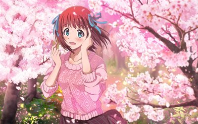 Amami Haruka, spring, anime characters, sakura, The Idolmaster