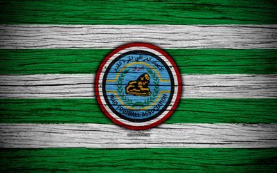 Iraq national football team, 4k, logo, AFC, football, wooden texture, soccer, Iraq, Asia, Asian national football teams, Iraq Football Federation