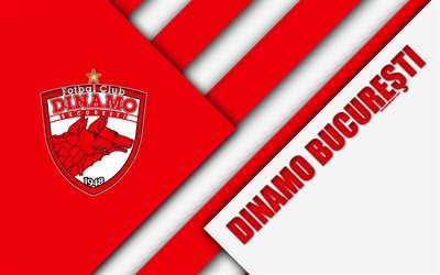 FC Dinamo Bucuresti, 4k, logo, material design, Romanian football club, red white abstraction, Liga 1, Bucharest, Romania, football