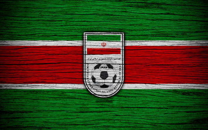 Iran national football team, 4k, logo, AFC, football, wooden texture, soccer, Iran, Asia, Asian national football teams, Iran Football Federation