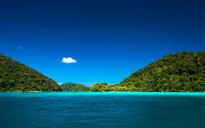 bl&#229; lagunen, ocean, tropiska &#246;n, djungel, sommar resa, Thailand