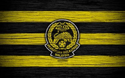 Malesia squadra nazionale di calcio, 4k, logo, AFC, di calcio, di legno, texture, calcio, Malesia, Asia, Asiatico squadre nazionali di calcio, Malaysia Federazione di Calcio