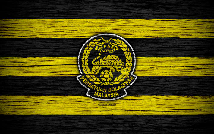 Malezya Milli Futbol Takımı, 4k, logo, AFC, futbol, ahşap doku, Malezya, Asya, Asya ulusal futbol takımları, Malezya Futbol Federasyonu