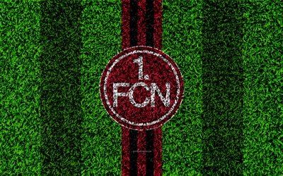 Le FC Nuremberg, 4k, club de football allemand, le football pelouse, logo, embl&#232;me, rouge noir des lignes, de la Bundesliga 2, Nuremberg, en Allemagne, le football, la texture d&#39;herbe