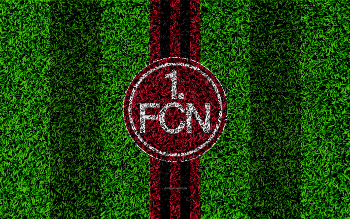 FC Nurnberg, 4k, German football club, football lawn, logo, emblem, red black lines, Bundesliga 2, Nuremberg, Germany, football, grass texture