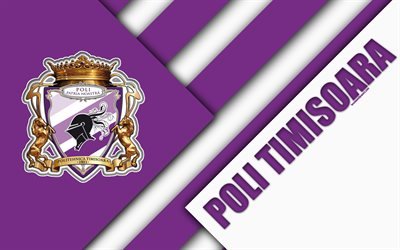 ACS Poli Timisoara, 4k, logo, materiale, il design, il club di calcio inglese, viola, bianco astrazione, Liga 1, Timisoara, in Romania, calcio, Politehnica Timisoara, FC