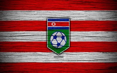 North Korea national football team, 4k, logo, AFC, football, wooden texture, soccer, North Korea, Asia, Asian national football teams, North Korea Football Federation
