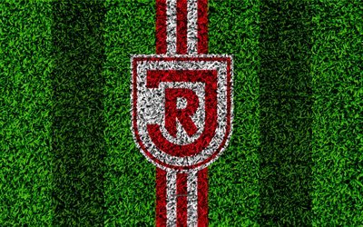 SSV Jahn Regensburg, 4k, German football club, football lawn, logo, emblem, red black lines, Bundesliga 2, Regensburg, Germany, football, grass texture, Regensburg FC