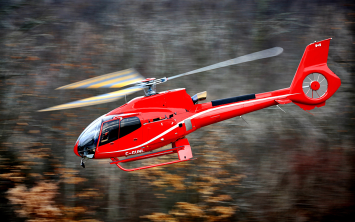 Eurocopter EC130, 4k, la aviaci&#243;n civil, el rojo de los helic&#243;pteros, de pasajeros, helic&#243;pteros, EC130, Eurocopter, Airbus