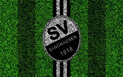 SV Sandhausen, 4k, club de football allemand, football de la pelouse, le logo, l&#39;embl&#232;me, le blanc des lignes noires, de la Bundesliga 2, Sandhausen, l&#39;Allemagne, le football, la texture d&#39;herbe