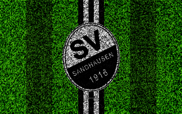 SV Sandhausen, 4k, Alman Futbol Kul&#252;b&#252;, futbol &#231;im, logo, amblem, beyaz siyah &#231;izgiler, Bundesliga 2, Sandhausen, Almanya, futbol, &#231;im dokusu