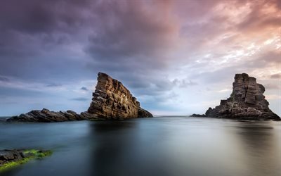 Euroopassa, meri, 4k, rannikolla, kivi&#228;, horisontti, Bulgaria