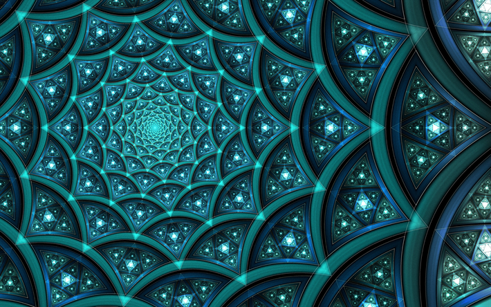 fractales, 4k, 3d, arte, creativo, arte fractal, fondo azul