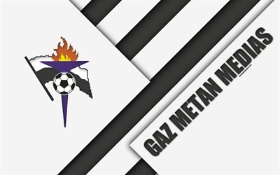 CS Gaz Metan, 4k, logo, material design, Romanian football club, white black abstraction, Liga 1, Mediash, Romania, football