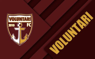 Voluntari FC, 4k, logo, material design, Romanian football club, brown abstraction, Liga 1, Voluntari, Romania, football