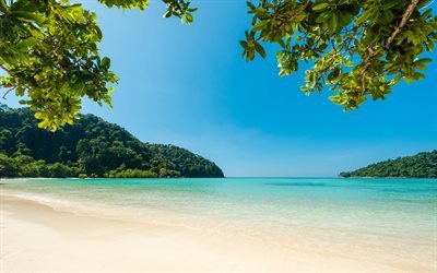 tropiska &#246;n, lyxiga beach, vit sand, sommar, avkoppling, bl&#229; lagunen, ocean, bay
