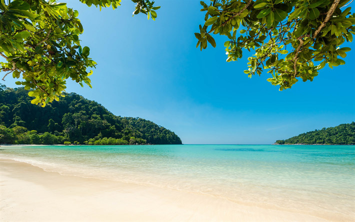 &#238;le tropicale, luxe, plage, sable blanc, l&#39;&#233;t&#233;, la relaxation, bleu lagon, l&#39;oc&#233;an, la baie de