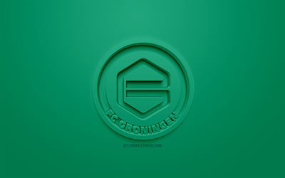 FC Groningen, الإبداعية شعار 3D, خلفية خضراء, 3d شعار, الهولندي لكرة القدم, الدوري الهولندي, غرونينغن, هولندا, الفن 3d, كرة القدم, أنيقة شعار 3d