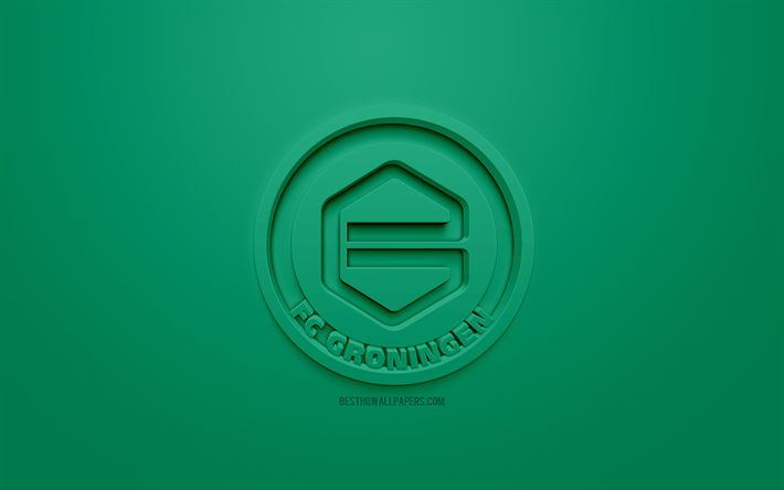 FC Groningen, yaratıcı 3D logo, yeşil arka plan, 3d amblem, Hollanda Futbol Kul&#252;b&#252;, T&#252;rk, Groeningen, Hollanda, 3d sanat, futbol, 3d logo şık