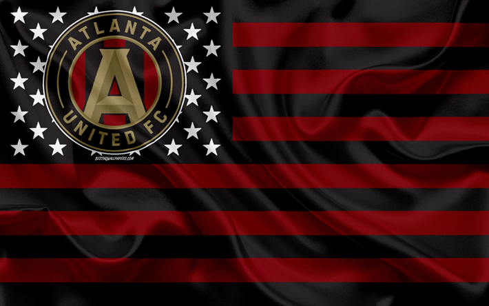 Atlanta United FC, Americano futebol clube, American criativo bandeira, preto e vermelho da bandeira, MLS, Atlanta, Ge&#243;rgia, EUA, logo, emblema, Major League Soccer, seda bandeira, futebol