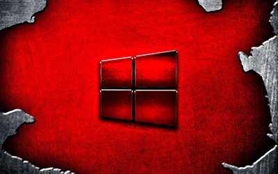 10 Windows, kırmızı metal logo, Microsoft, kırmızı metal arka plan, yaratıcı, Windows 10 logo