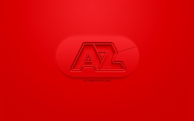 AZ Alkmaar, creative 3D logo, red background, 3d emblem, Dutch football club, Eredivisie, Alkmaar, Netherlands, 3d art, football, stylish 3d logo