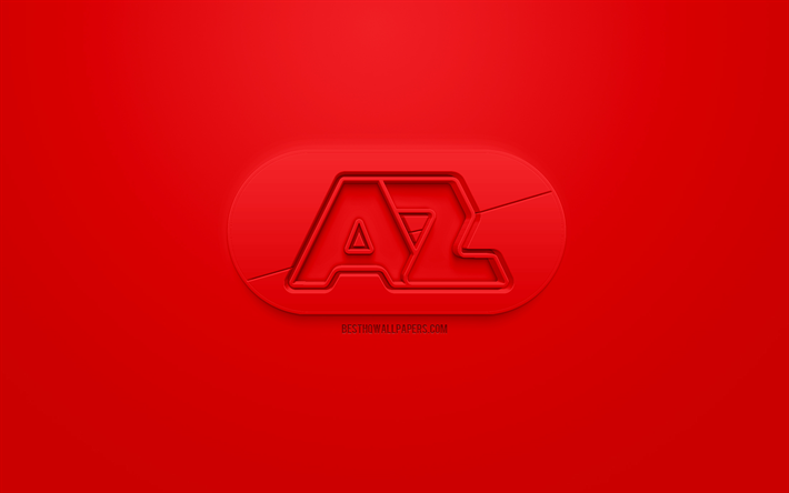 AZ Alkmaar, 創作3Dロゴ, 赤の背景, 3dエンブレム, オランダサッカークラブ, Eredivisie, Alkmaar, オランダ, 3dアート, サッカー, お洒落な3dロゴ