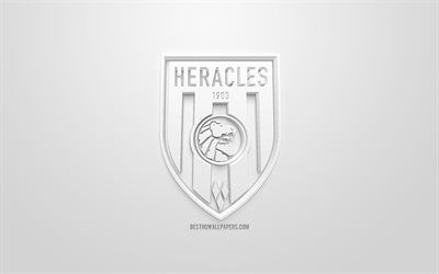 Heracles Almelo, cr&#233;atrice du logo 3D, fond blanc, 3d embl&#232;me, club de foot n&#233;erlandais, Eredivisie, Almelo, pays-bas, art 3d, le football, l&#39;&#233;l&#233;gant logo 3d, H&#233;racl&#232;s FC