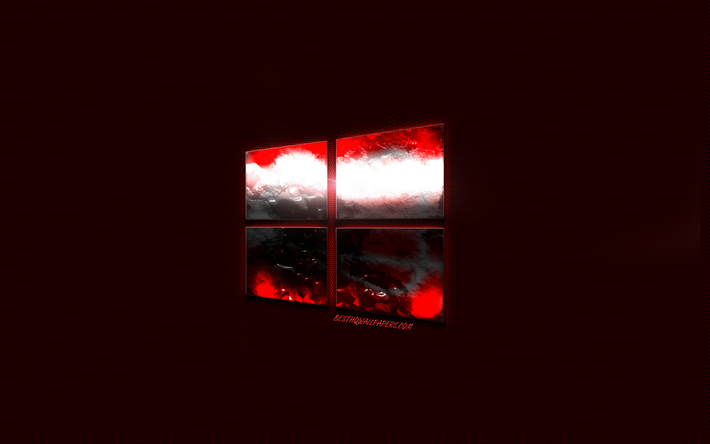 Windows 10, logotipo, creativo rojo de metal logotipo, emblema, red de malla de metal textura, arte creativo
