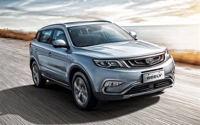 Geely Atlas, 2019, Chinese SUV, exterior, front view, new silver Atlas, Chinese cars, Geely