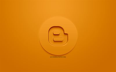 Blogger, 3d simgesi, turuncu arka plan, yaratıcı sanat, blog sistemi, 3d amblemi