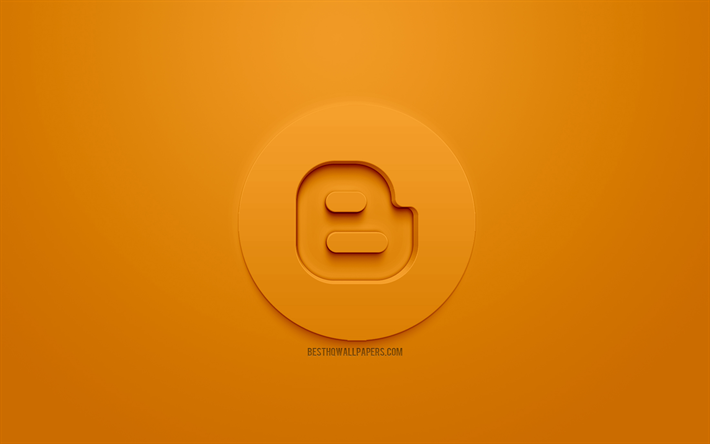 blogger, 3d symbol, orange hintergrund, kreative kunst -, blogging-system, 3d-emblem