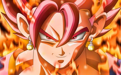 Nero Goku, close-up, 4k, fuoco, fiamme, DBS, Son Goku Nero, guerriero, Dragon Ball Super, Goku