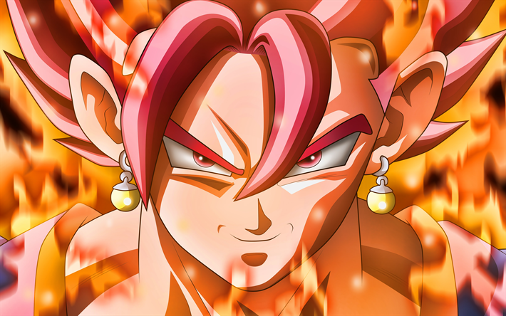 Preto Goku, close-up, 4k, chamas de fogo, DBS, Son Goku Preto, lutador, Dragon Ball Super, Goku