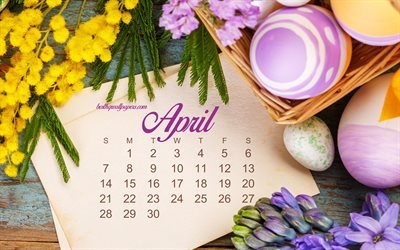 2019 April Calendar, Easter, spring, Easter eggs, 2019 calendars, April, creative art, 2019 concepts