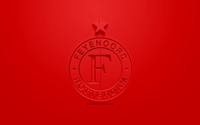 Feyenoord, luova 3D logo, punainen tausta, 3d-tunnus, Hollantilainen jalkapalloseura, Eredivisie, Rotterdam, Alankomaat, 3d art, jalkapallo, tyylik&#228;s 3d logo, Feyenoord Rotterdam