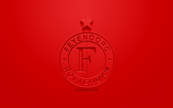 El Feyenoord, creativo logo en 3D, fondo rojo, emblema 3d, holand&#233;s club de f&#250;tbol de la Eredivisie, Rotterdam, pa&#237;ses Bajos, 3d, arte, f&#250;tbol, elegante logo en 3d, el Feyenoord de Rotterdam