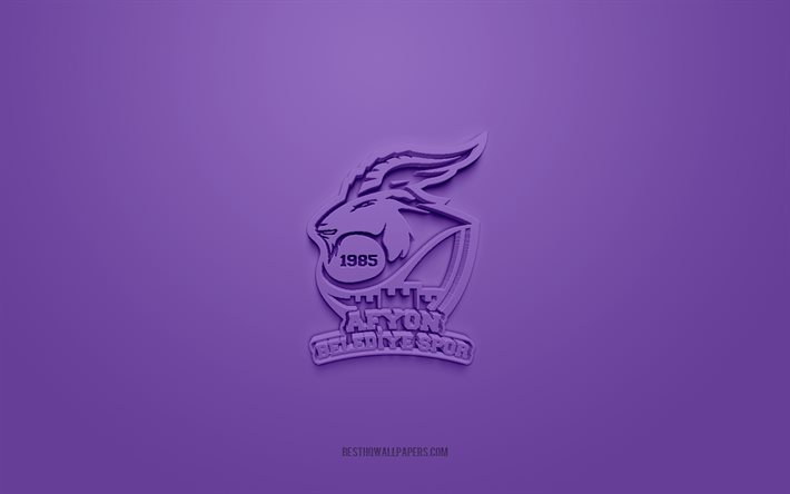 Afyon Belediyespor, luova 3D-logo, violetti tausta, 3d-tunnus, Turkin koripallojoukkue, Turkin liiga, Afyon, Turkki, 3d-taide, koripallo, Afyon Belediyespor 3d-logo