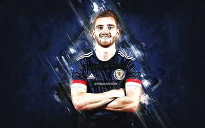 Andrew Robertson, Scotland national football team, scottish football player, portrait, blue stone background, Scotland, football