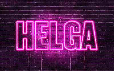 Helga, 4k, wallpapers with names, female names, Helga name, purple neon lights, Happy Birthday Helga, popular icelandic female names, picture with Helga name