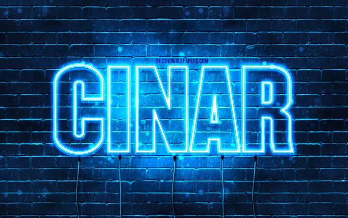 Cinar, 4k, wallpapers with names, Cinar name, blue neon lights, Happy Birthday Cinar, popular turkish male names, picture with Cinar name